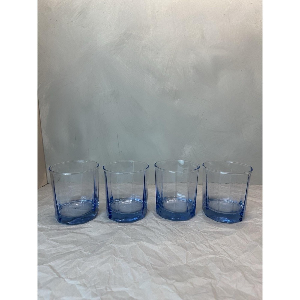 Anchor Hocking Reflections Blue Essex 10 Panel Set Of 4 Rocks Juice Glasses 10oz
